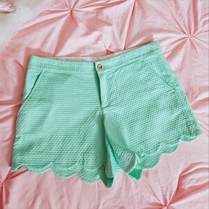 Lilly Pulitzer Textured Mint Green Buttercup Shorts with Scalloped Hem
